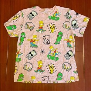 Mens Bart Simpson Cartoon Print Pink T-Shirt